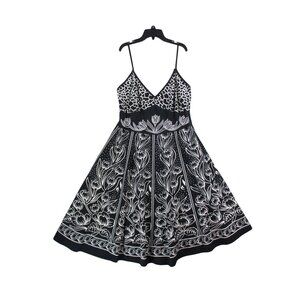 Magic Womens 3X Black & White Floral Spaghetti Strap Dress With Abstract Bodice